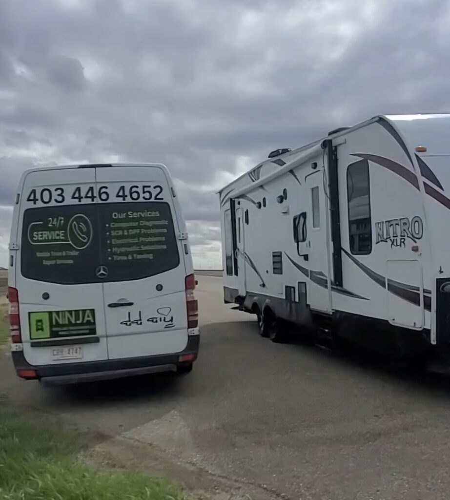 Mobile RV repair Calgary – technician performing RV engine maintenance